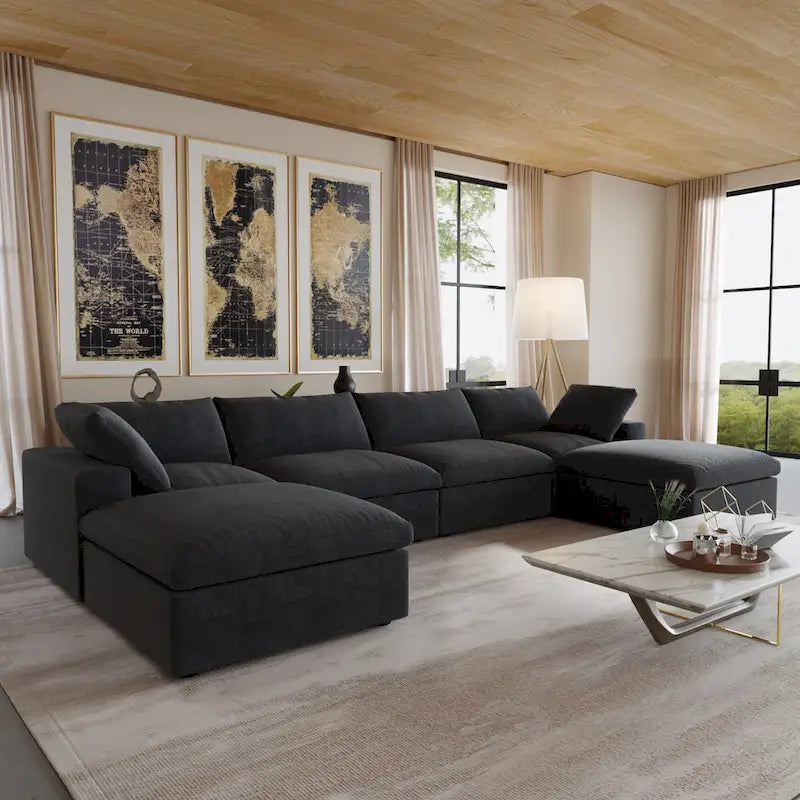 Canapé d'angle convertible modulable 6 places en forme de U pour salon