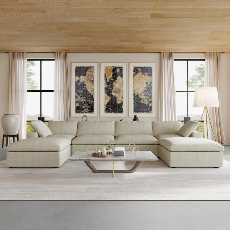 Canapé d'angle convertible modulable 6 places en forme de U pour salon