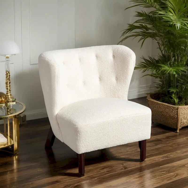 Fauteuil d'appoint, fauteuil sans accoudoirs rembourré en peau d'agneau sherpa, fauteuil de lecture moderne pour salon, avec pieds en bois