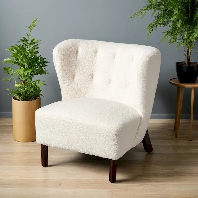 Fauteuil d'appoint, fauteuil sans accoudoirs rembourré en peau d'agneau sherpa, fauteuil de lecture moderne pour salon, avec pieds en bois