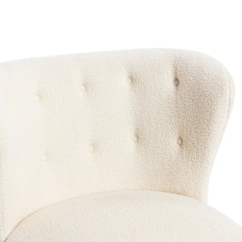 Fauteuil d'appoint, fauteuil sans accoudoirs rembourré en peau d'agneau sherpa, fauteuil de lecture moderne pour salon, avec pieds en bois