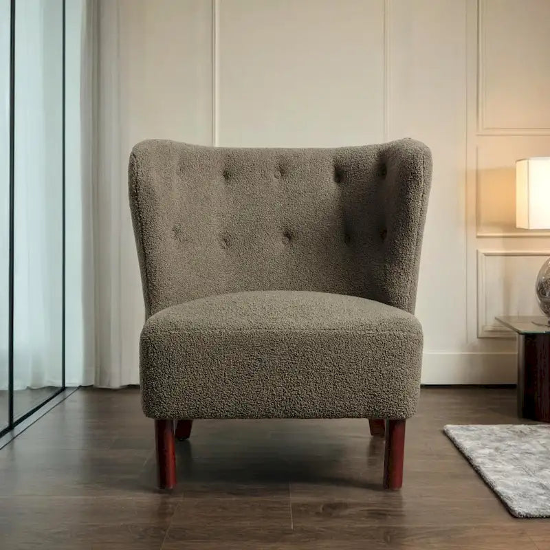 Fauteuil d'appoint, fauteuil sans accoudoirs rembourré en peau d'agneau sherpa, fauteuil de lecture moderne pour salon, avec pieds en bois
