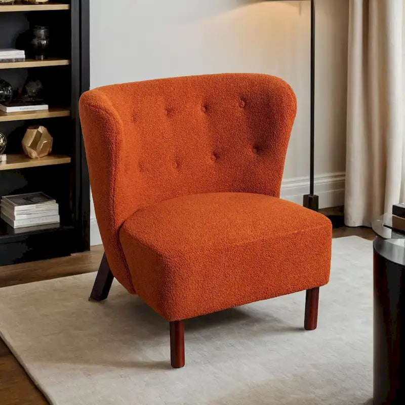 Fauteuil d'appoint, fauteuil sans accoudoirs rembourré en peau d'agneau sherpa, fauteuil de lecture moderne pour salon, avec pieds en bois