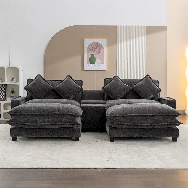 Canapé d'angle en chenille de 112,6 pouces avec deux poufs amovibles