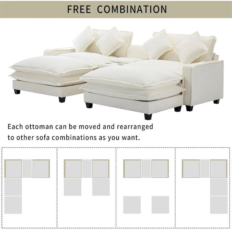 Canapé d'angle en chenille de 112,6 pouces avec deux poufs amovibles