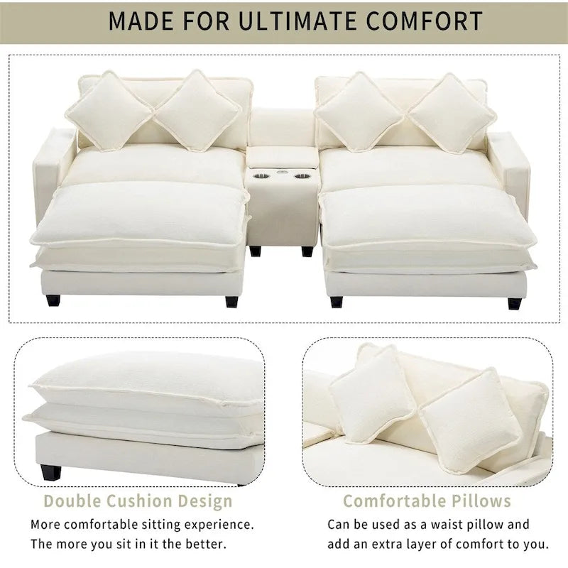 Canapé d'angle en chenille de 112,6 pouces avec deux poufs amovibles