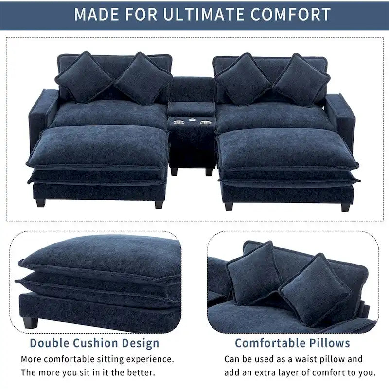 Canapé d'angle en chenille de 112,6 pouces avec deux poufs amovibles