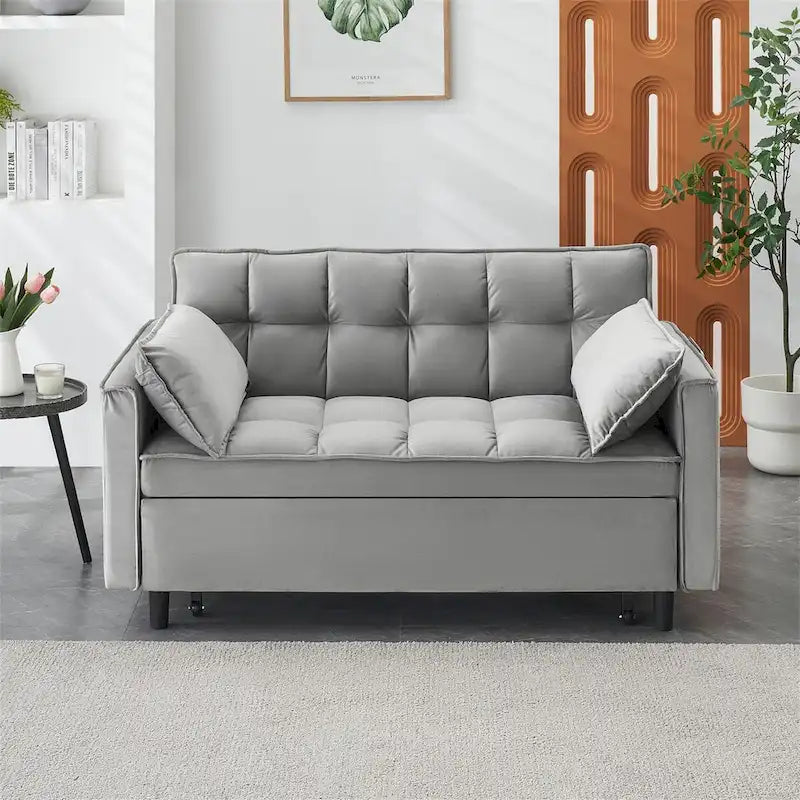 Velvet Loveseat with Reclining Backrest, Toss Pillows and Pockets