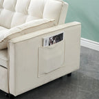 Canapé deux places en velours avec dossier inclinable, coussins décoratifs et poches