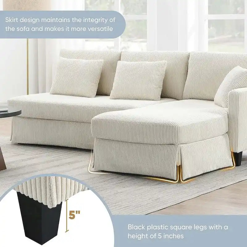 Canapé d'angle convertible en L, moderne et réversible, avec méridienne de rangement pour salon