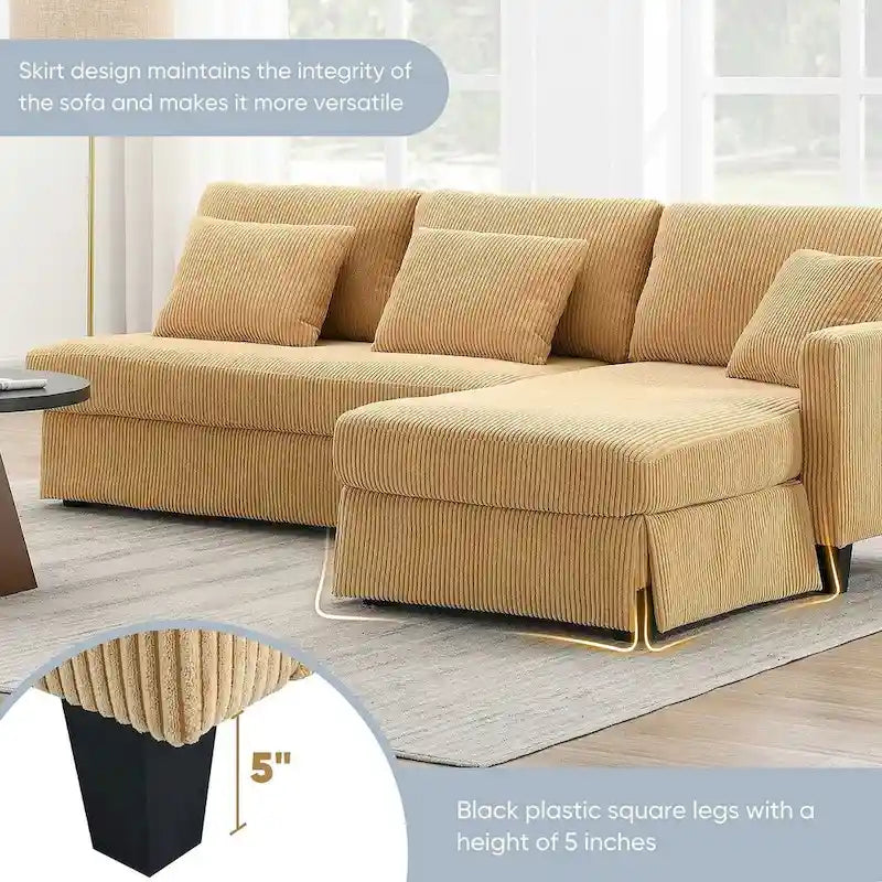 Canapé d'angle convertible en L, moderne et réversible, avec méridienne de rangement pour salon