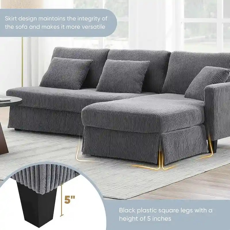 Canapé d'angle convertible en L, moderne et réversible, avec méridienne de rangement pour salon