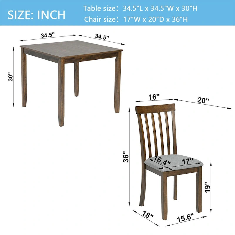 Ensemble table et chaises rectangulaires en bois pour 4 personnes