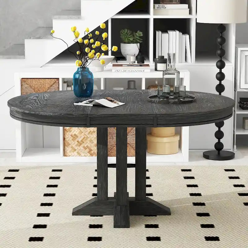 Farmhouse Dining Table Extendable Round Table for Kitchen, Dining Room