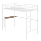 Lit mezzanine en métal avec bureau, échelle et barrières de sécurité