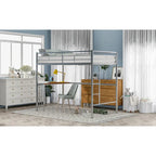 Lit mezzanine en métal avec bureau, échelle et barrières de sécurité