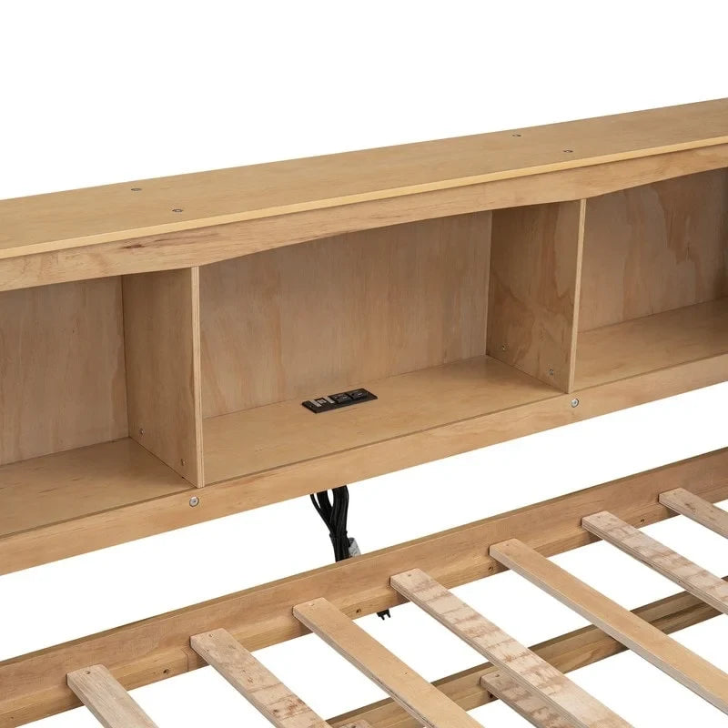 Lit de jour double avec lit gigogne, rangements et ports USB