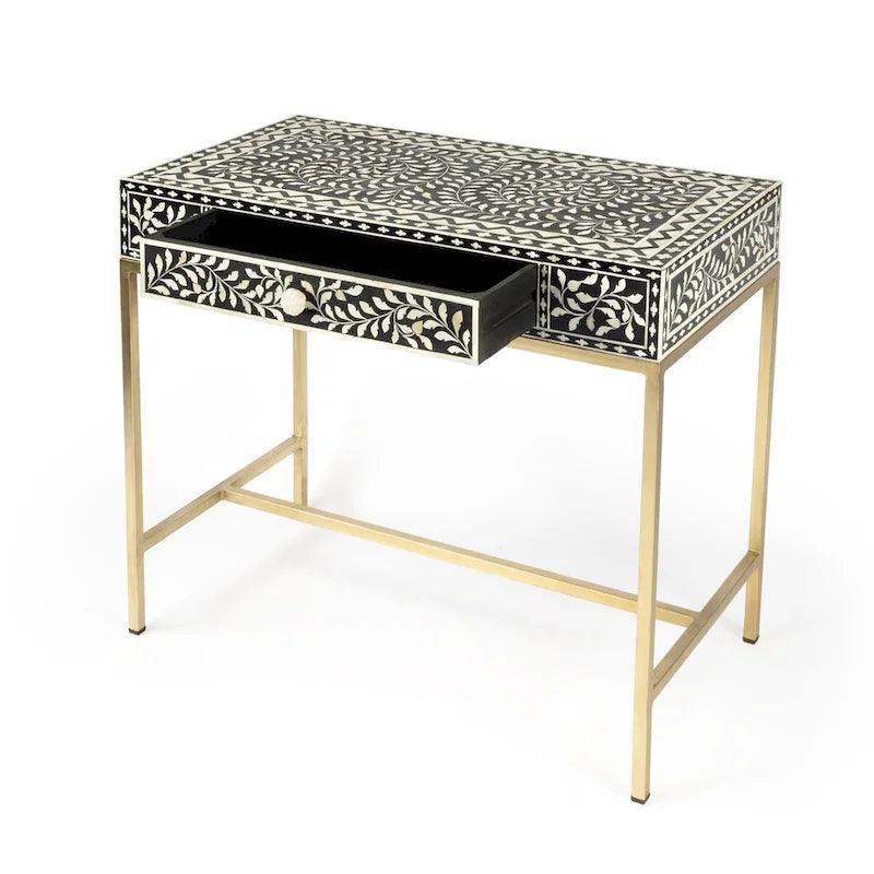 Bureau Butler Perilla en marqueterie d'os noir et blanc