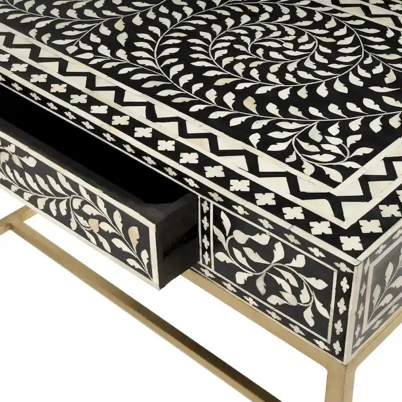 Bureau Butler Perilla en marqueterie d'os noir et blanc