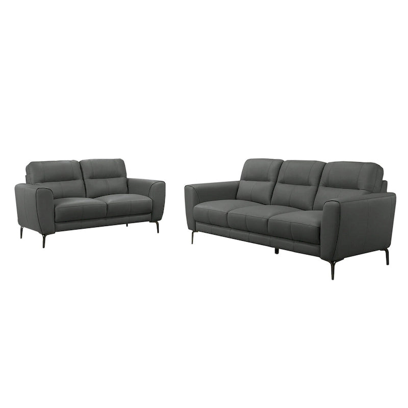 2 Piece Faux Leather Sofa Set with Triangular Chrome Legs