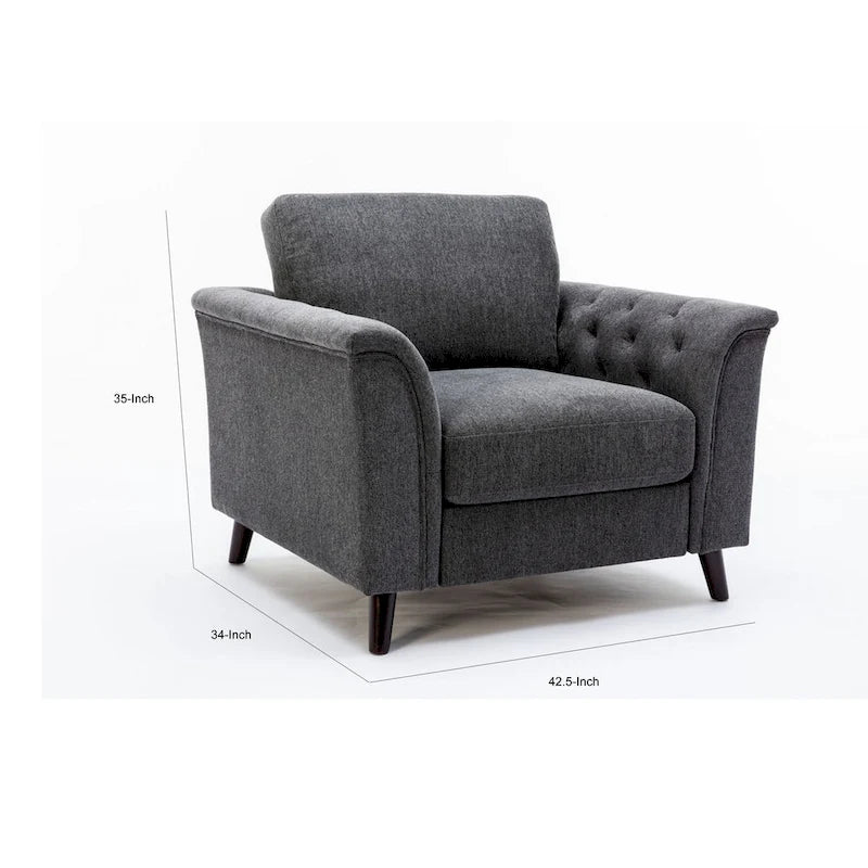 Fauteuil d'appoint Sen 37 pouces, accoudoirs capitonnés, rembourré, lin gris, bois massif