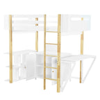 Lit mezzanine en bois avec armoire de rangement intégrée, cubes et bureau pliable
