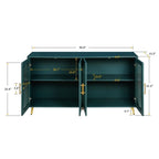 Buffet Grondin de style moderne du milieu du siècle, 152 cm de large, avec portes en verre trempé cannelé et étagères réglables