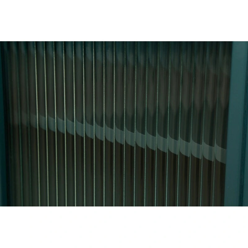 Buffet Grondin de style moderne du milieu du siècle, 152 cm de large, avec portes en verre trempé cannelé et étagères réglables