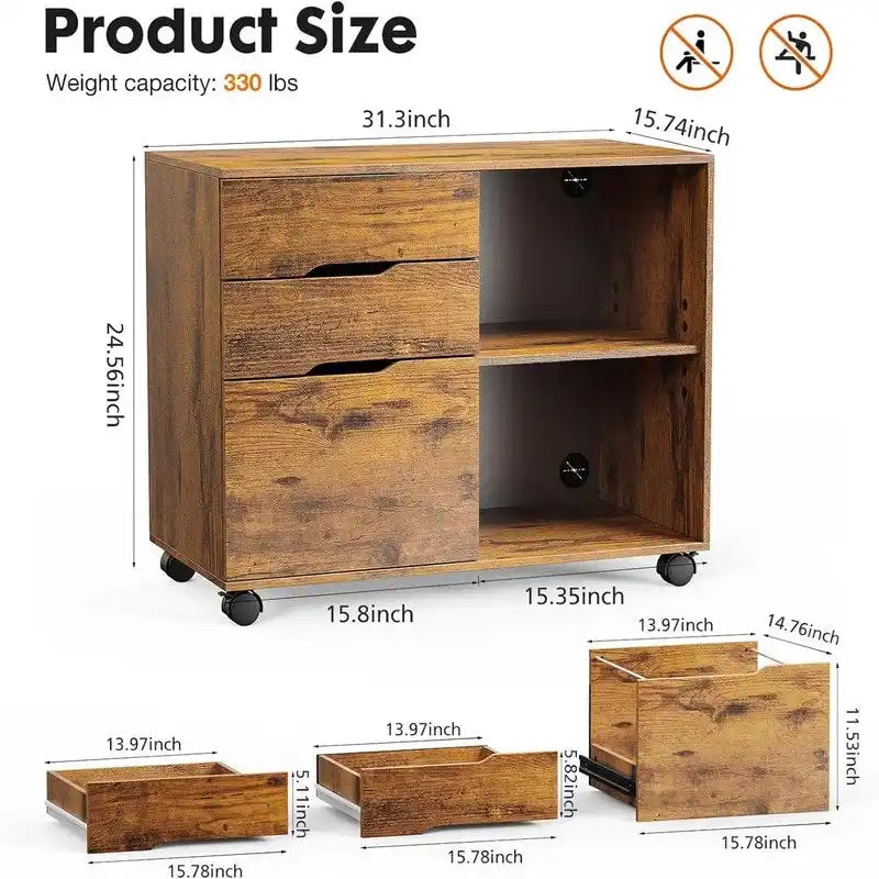 Classeur à 3 tiroirs - 31,3 cm (P) x 15,7 cm (L) x 24,4 cm (H)