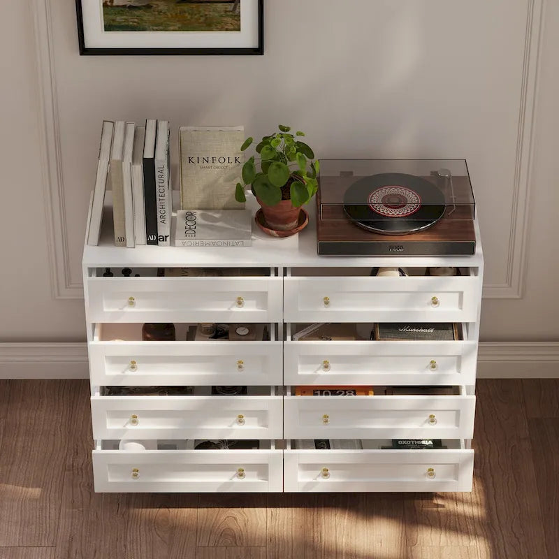 Commode et coiffeuse blanches, solution de rangement polyvalente, bureau en cristal