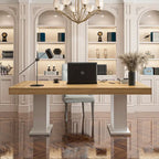 Table de conférence en bois avec piètement blanc, table de réunion, bureau d'ordinateur