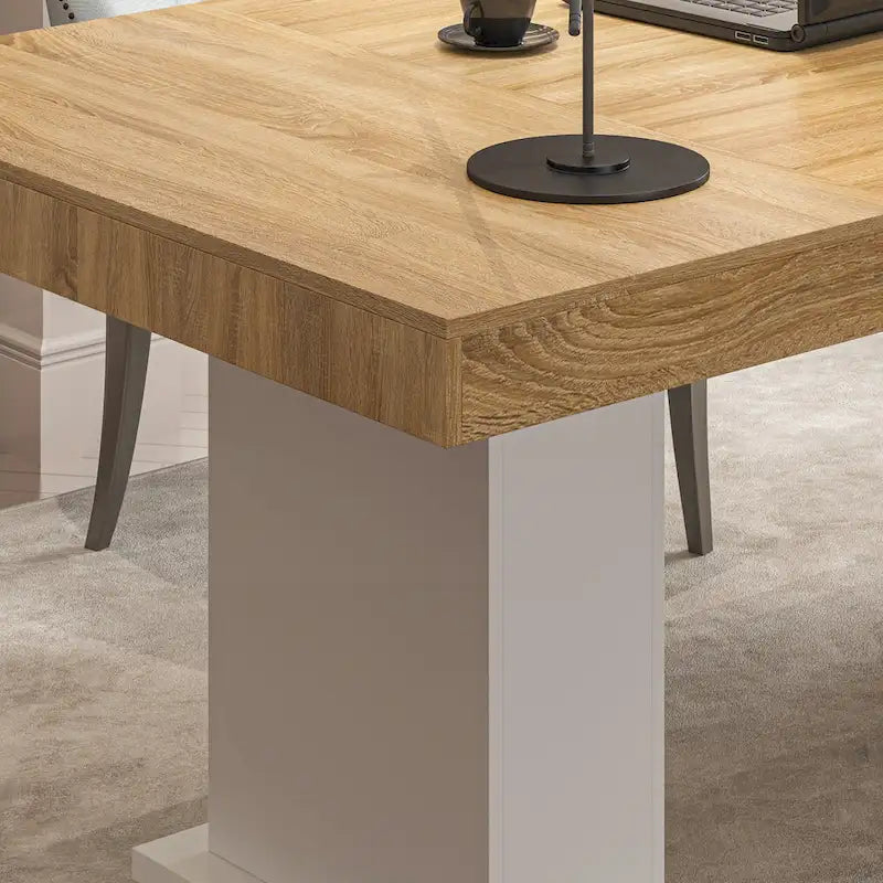 Table de conférence en bois avec piètement blanc, table de réunion, bureau d'ordinateur