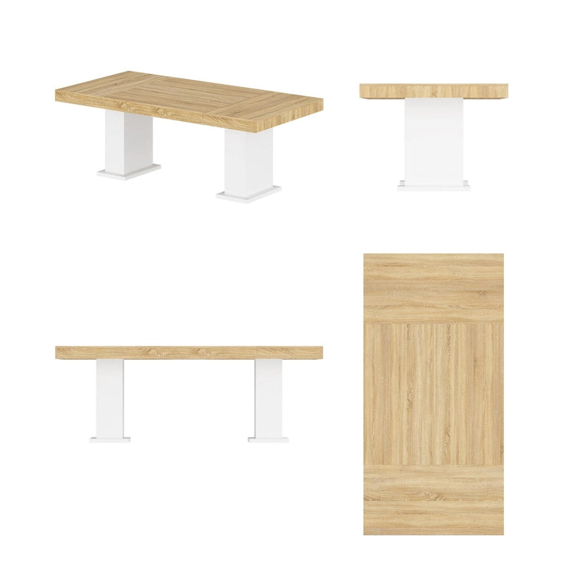 Table de conférence en bois avec piètement blanc, table de réunion, bureau d'ordinateur