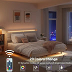 Lit plateforme flottant rembourré King Size avec lumière LED et station de recharge