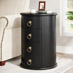 Table d'appoint ronde vintage en bois massif, sans assemblage, avec tiroirs latéraux.