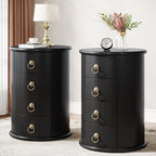 Table d'appoint ronde vintage en bois massif, sans assemblage, avec tiroirs latéraux.