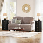 Table d'appoint ronde vintage en bois massif, sans assemblage, avec tiroirs latéraux.