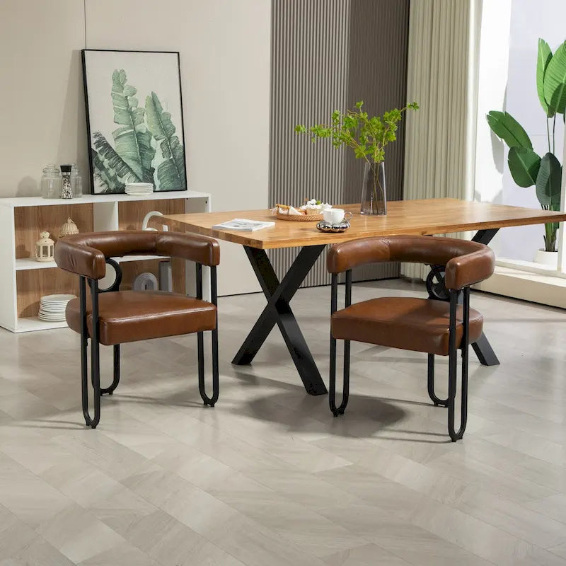 Chaises de salle à manger d'appoint contemporaines, revêtues de chenille et de cuir (lot de 2).