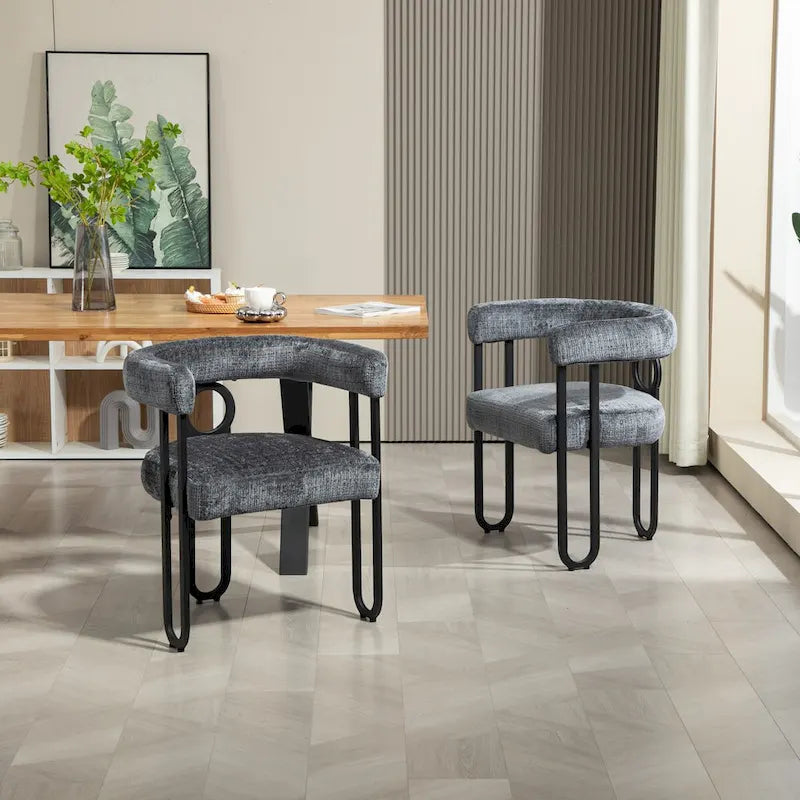 Chaises de salle à manger d'appoint contemporaines, revêtues de chenille et de cuir (lot de 2).