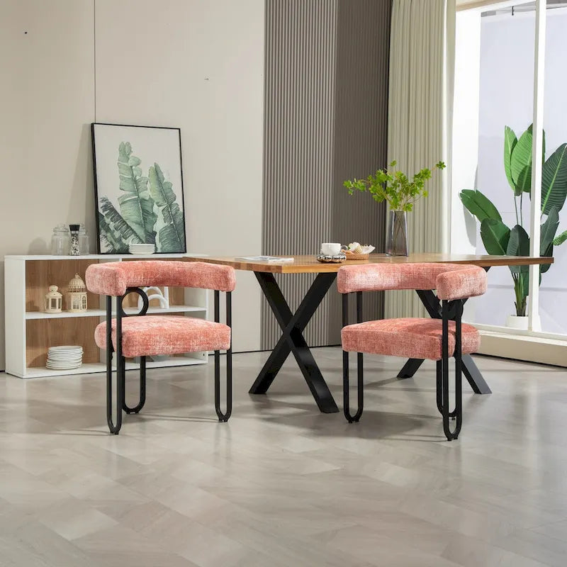 Chaises de salle à manger d'appoint contemporaines, revêtues de chenille et de cuir (lot de 2).