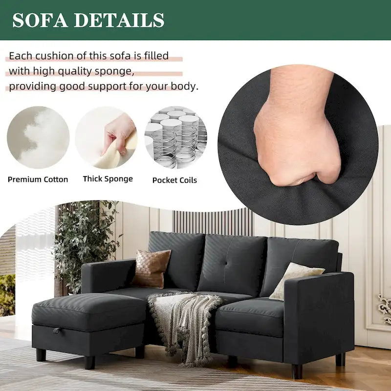 Canapé d'angle convertible Futzca, canapé en forme de L